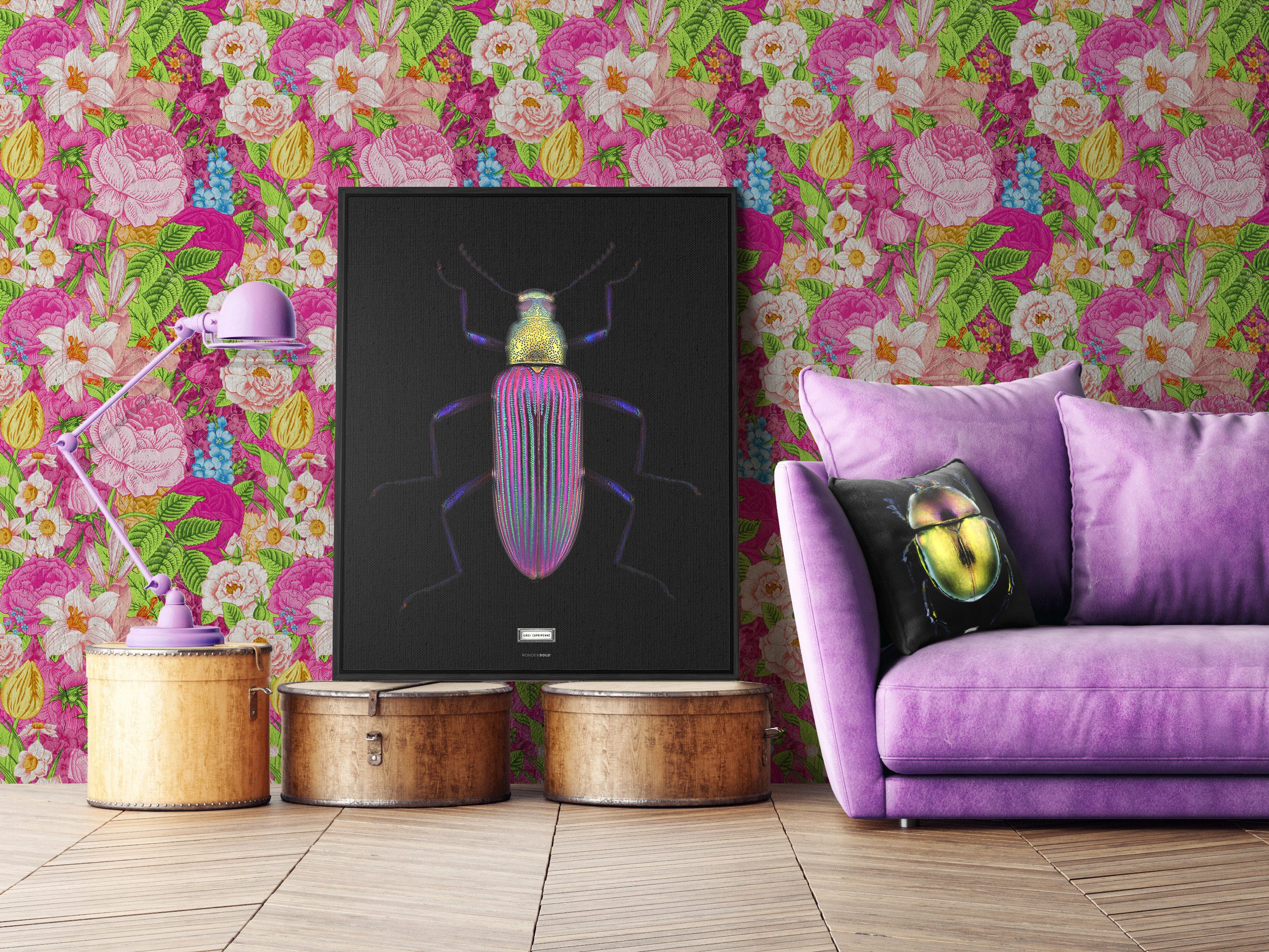 Emanuele Pangrazi divano quadro Wonderbold Beetle rosa